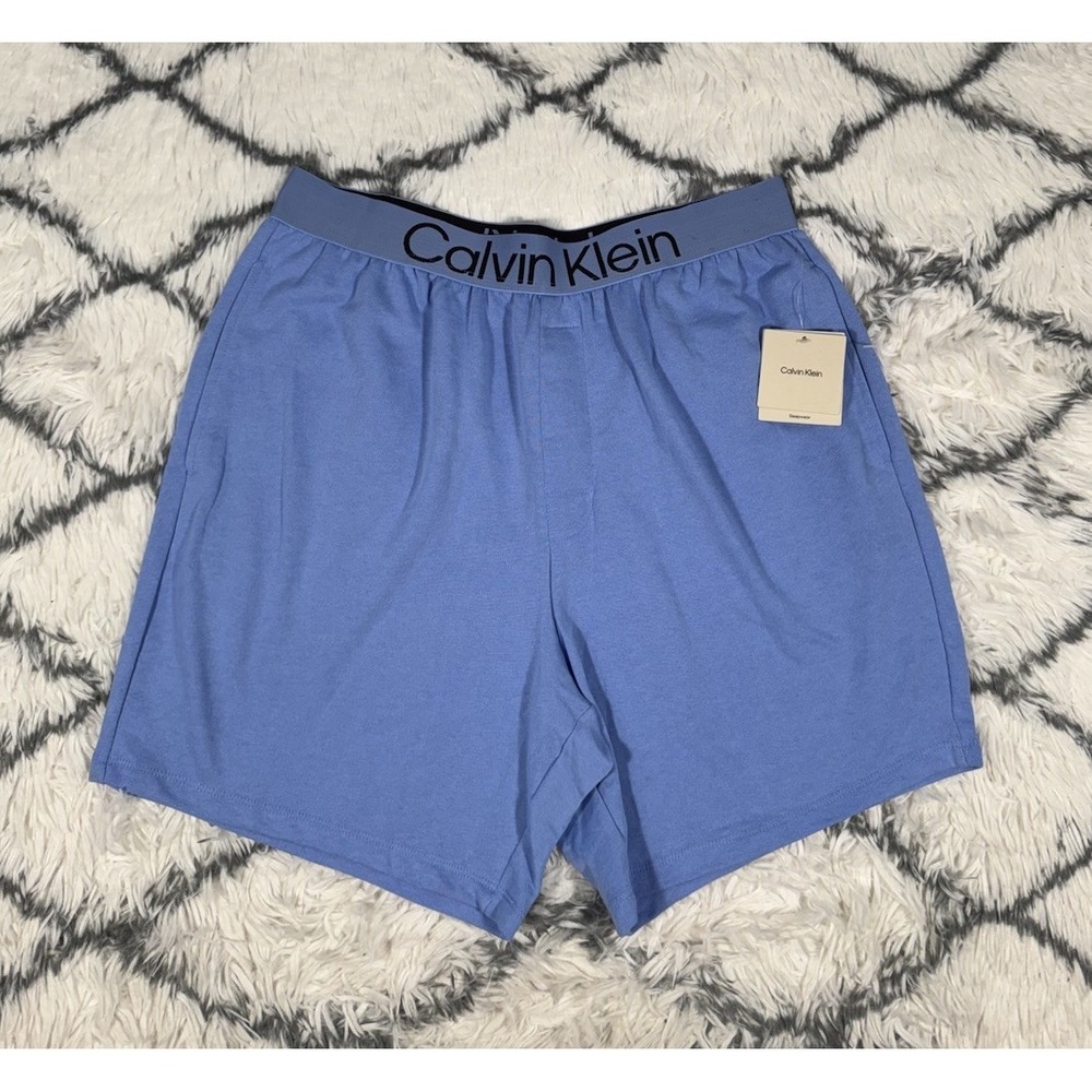CALVIN KLEIN Logo Cotton Microfiber Shorts Sleepwear Sky‎ Blue Men's L *NEW* $49